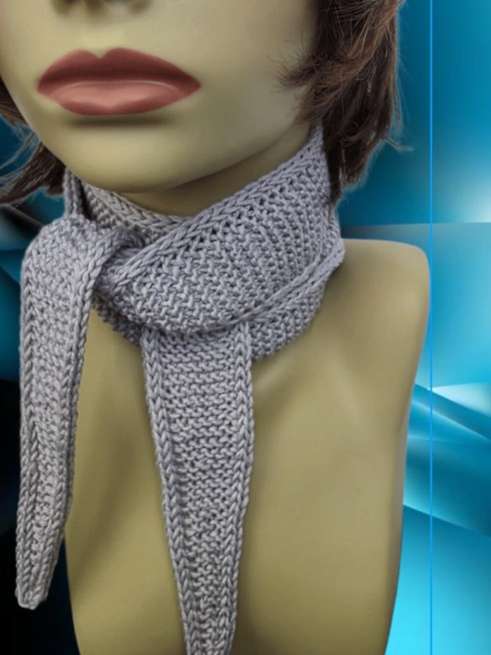 Hand Knit Cotton Rayon Sophie Scarf, Knitted Triangle Neck Tie Scarf